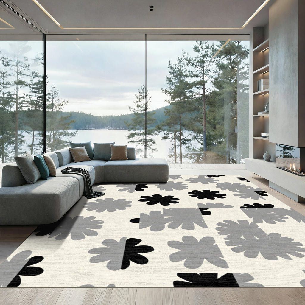 Retro Black Gray Petal Array Rug