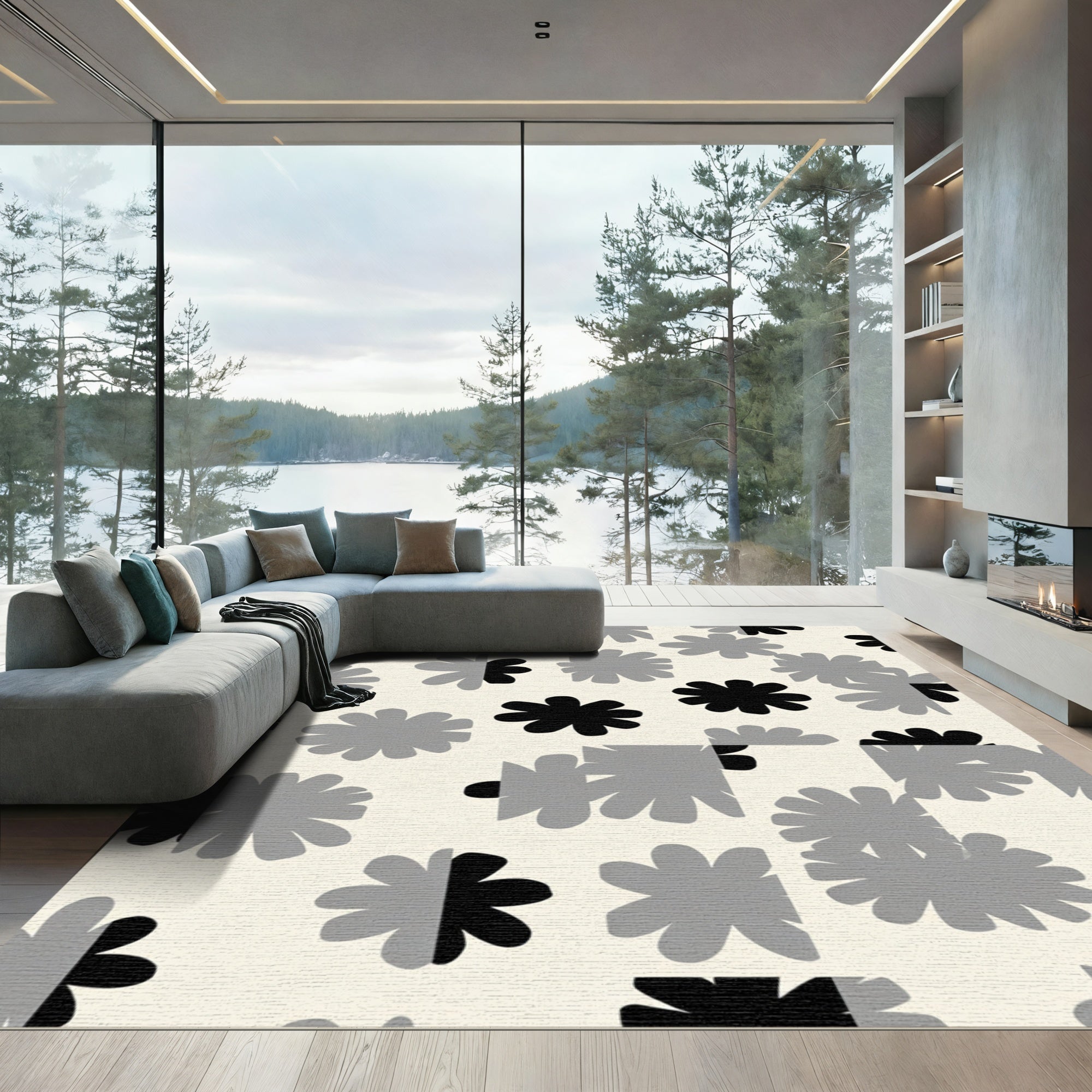 Retro Black Gray Petal Array Rug
