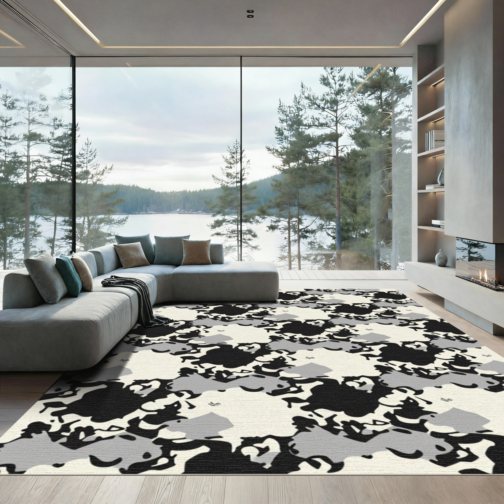 Gray Beige Black Abstract Cloud Rug