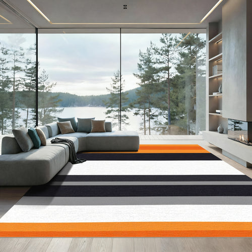 Bold Orange Cream Gray Stripe Layers Rug