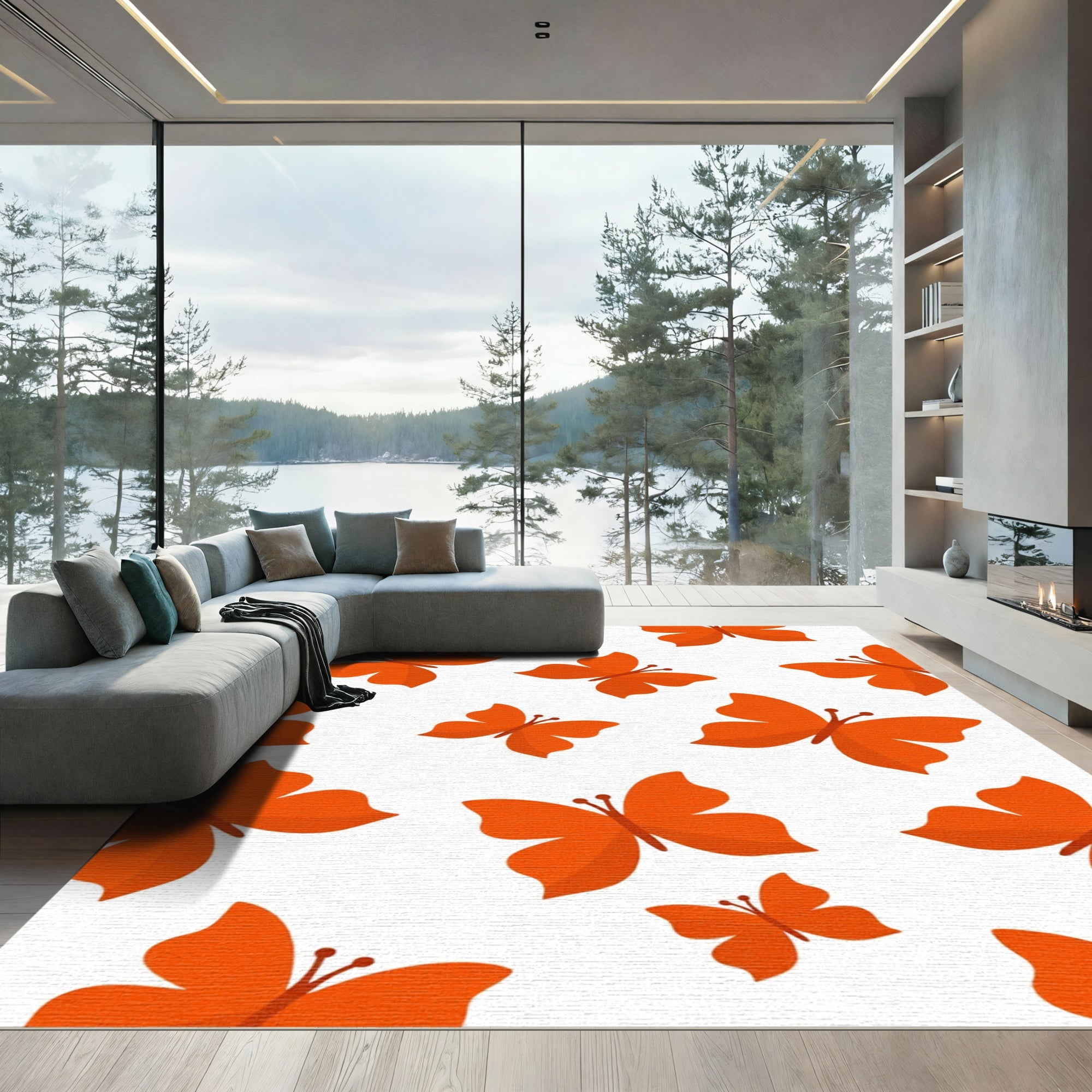 Orange Butterfly Invasion Rug