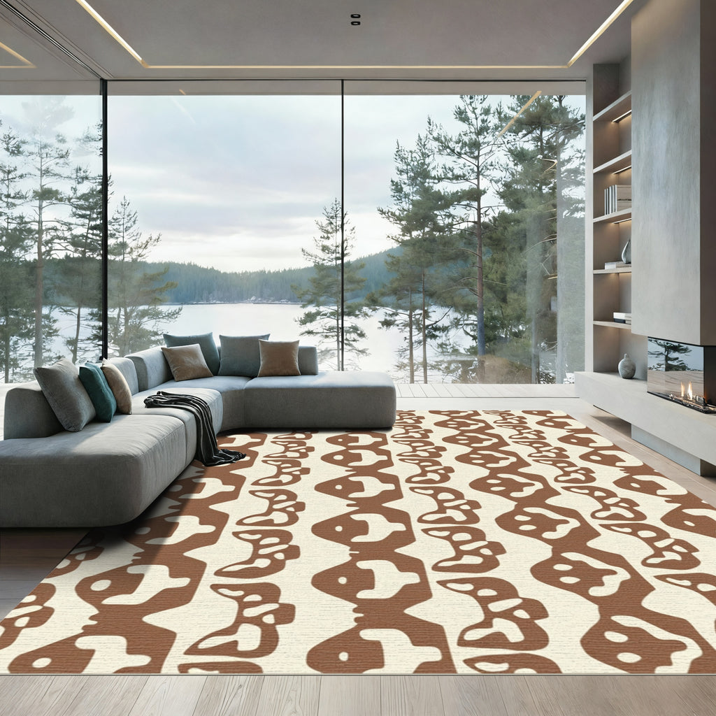 Brown Abstract Organic Vertical Stripe Rug