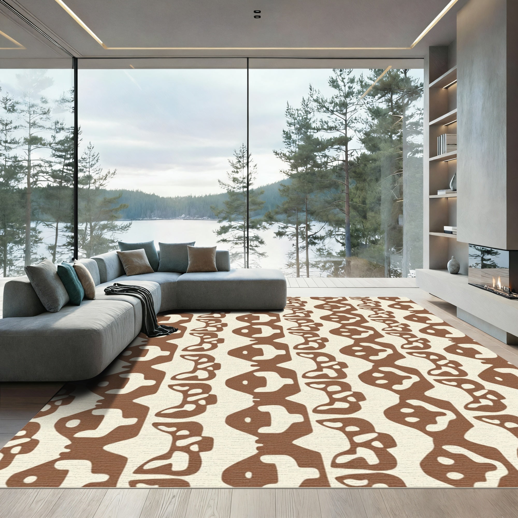 Brown Abstract Organic Vertical Stripe Rug