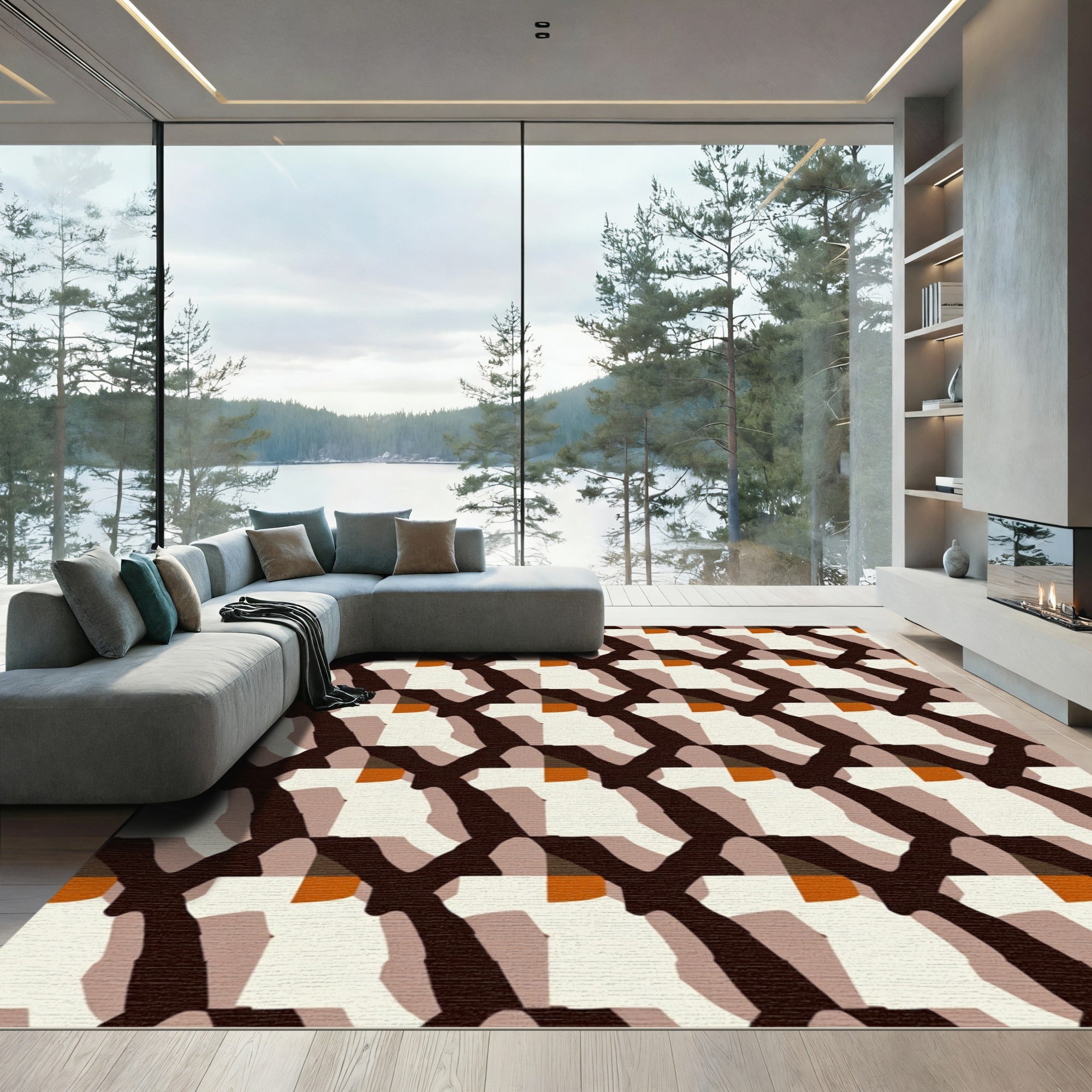 Abstract Geometric Earthy Tone Rug