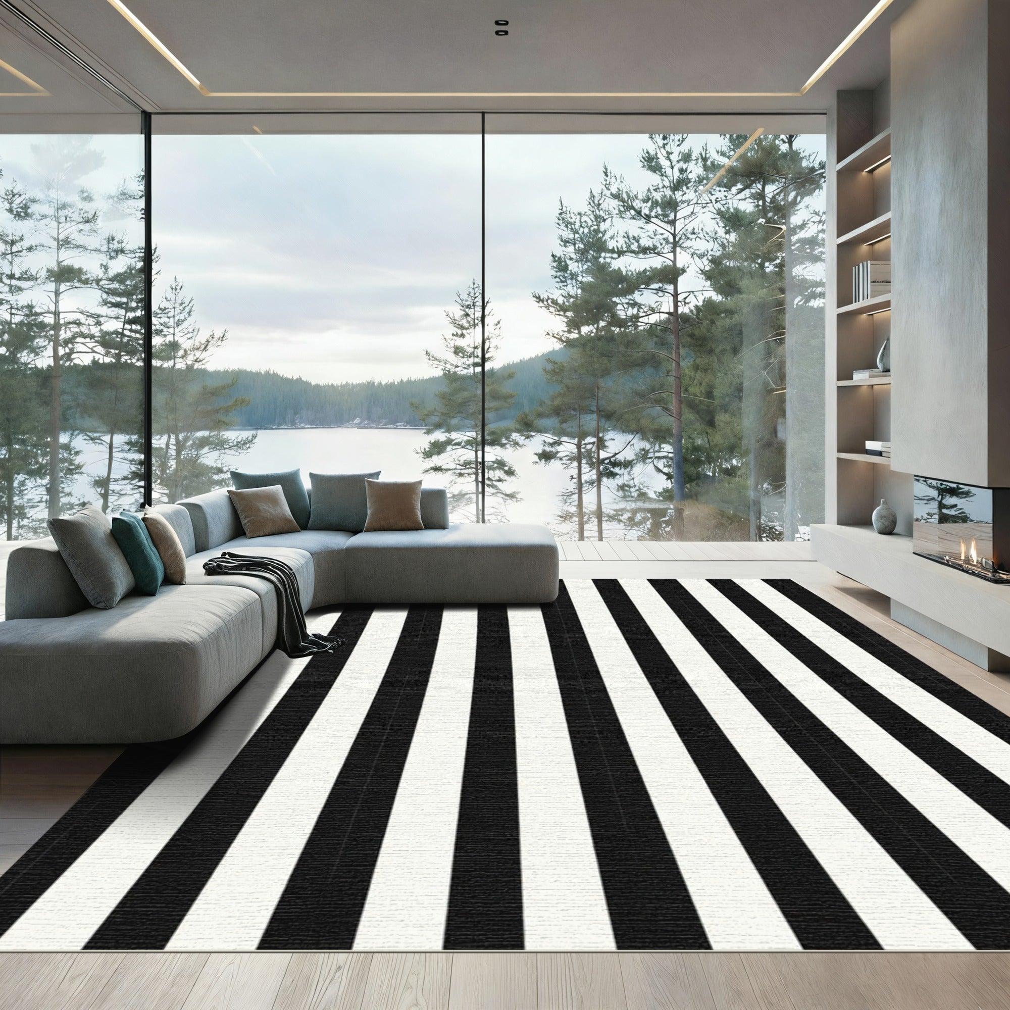 Classic Vertical Monochrome Bands Rug