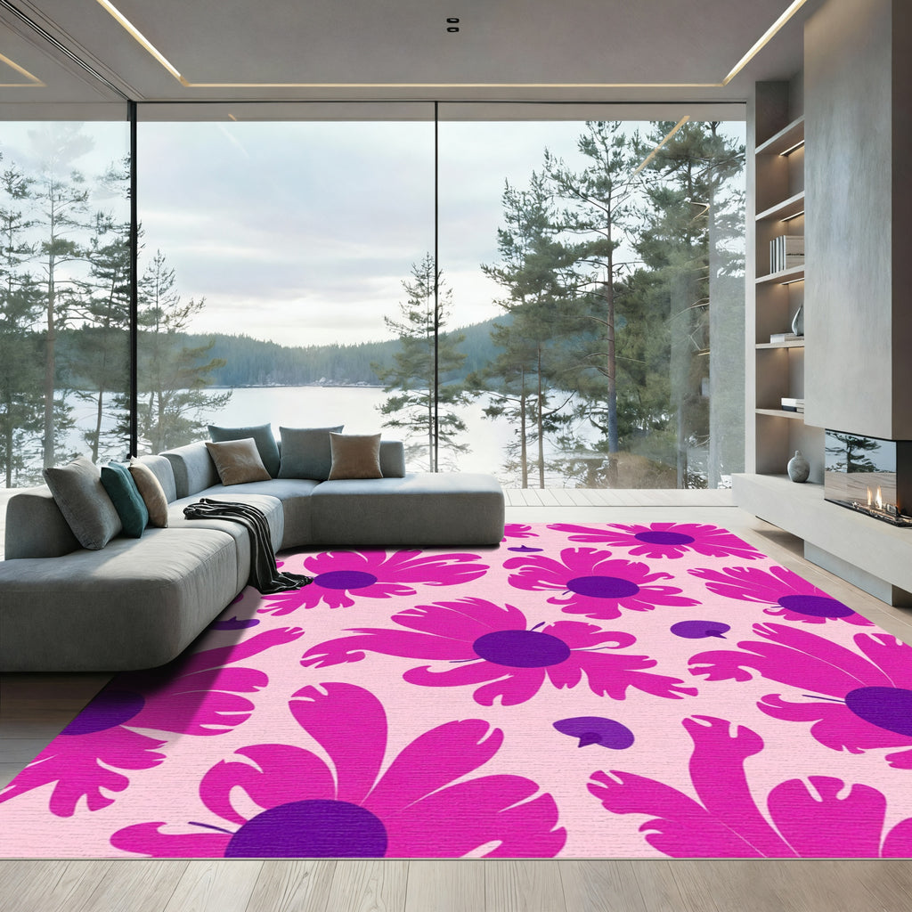 Vibrant Fuchsia Floral Field Rug