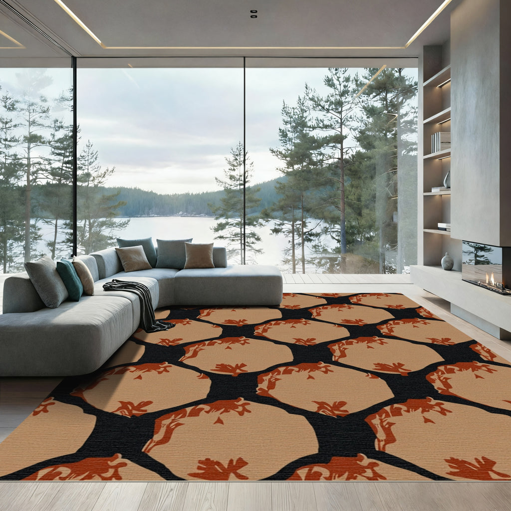 Earthy Hexagonal Organic Textured Rug