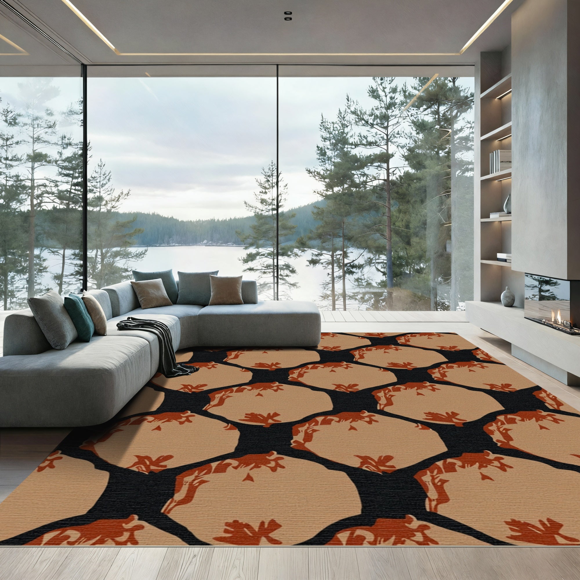 Earthy Hexagonal Organic Textured Rug