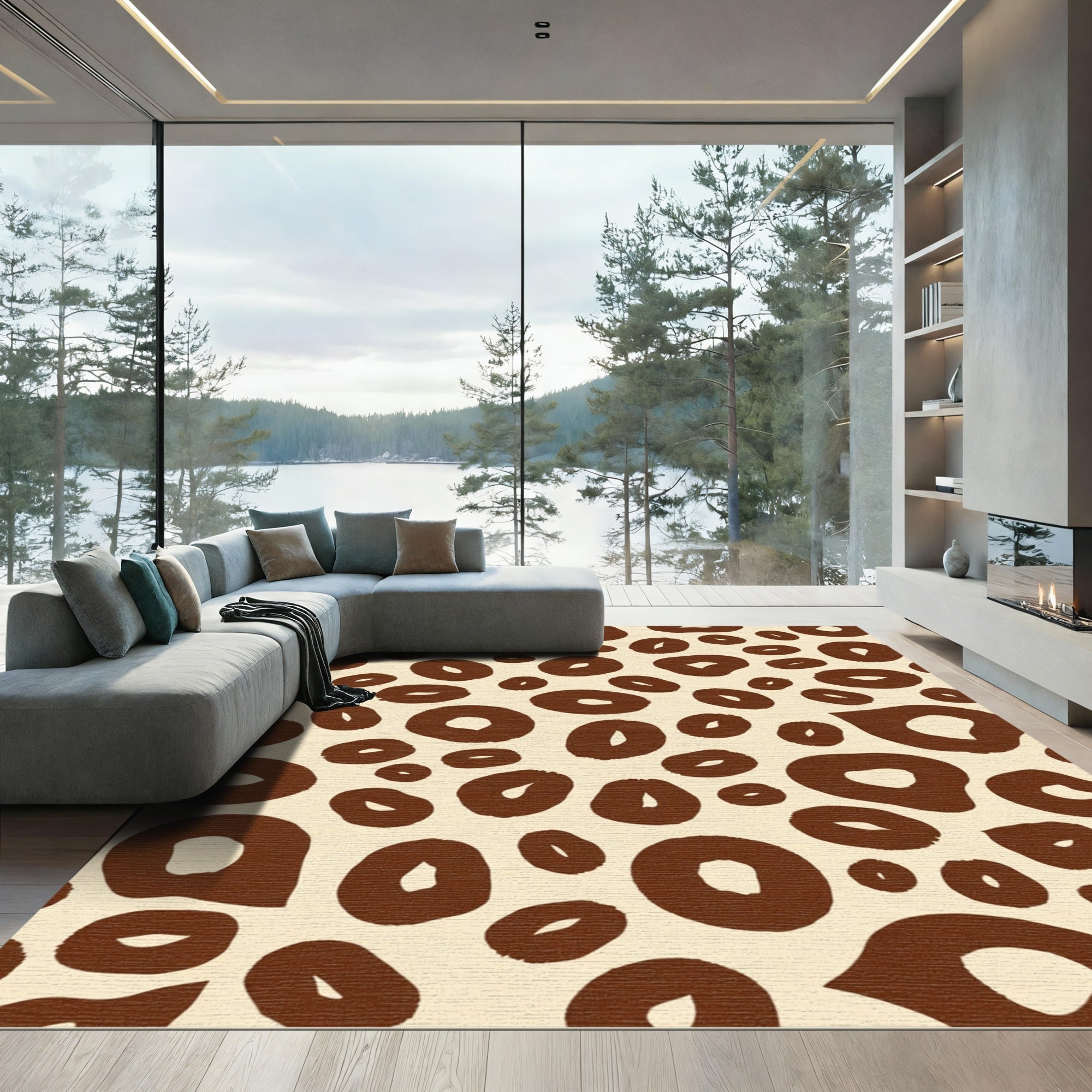 Brown Cream Abstract Spotty Ovals Rug