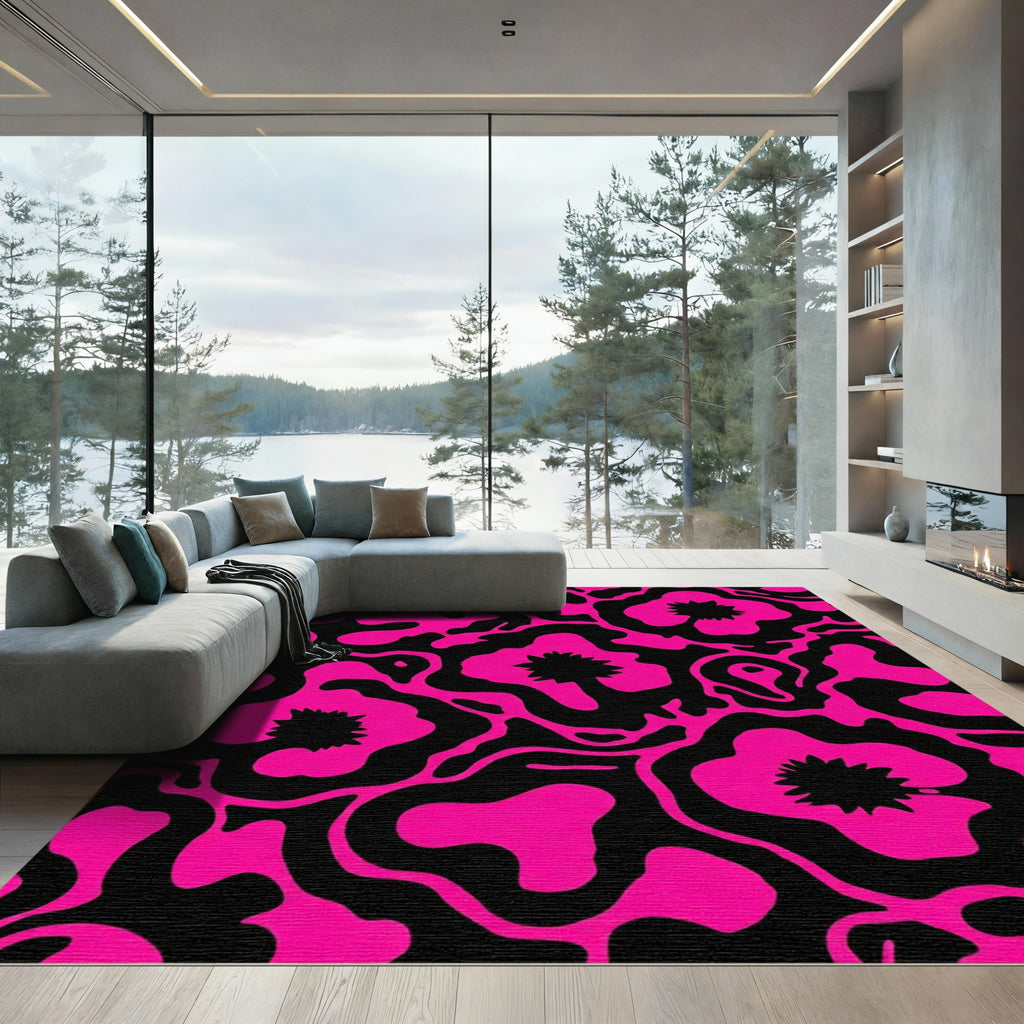 Hot Pink Floral Abstract Blobs Rug