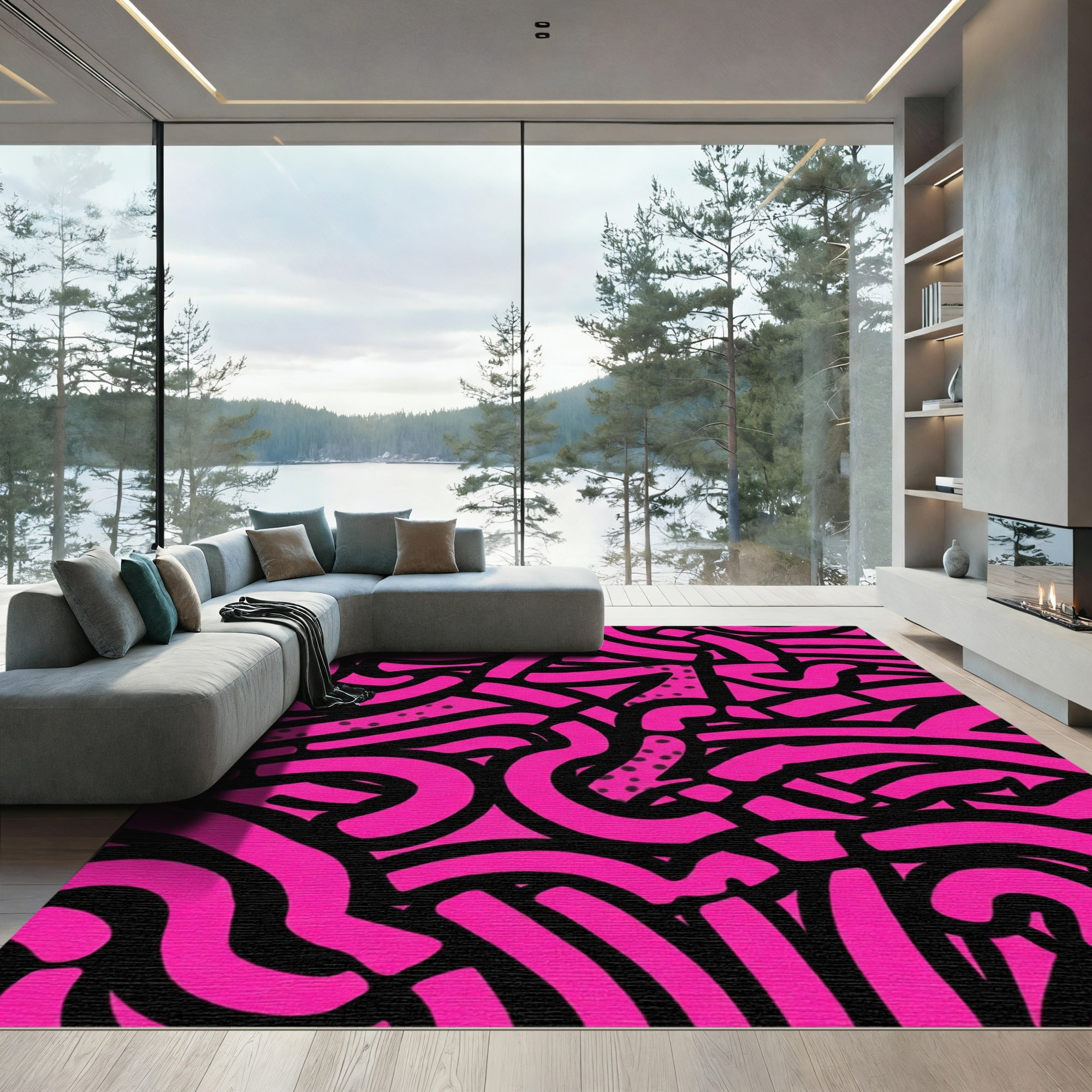 Retro Pink Swirl Abstract Rug