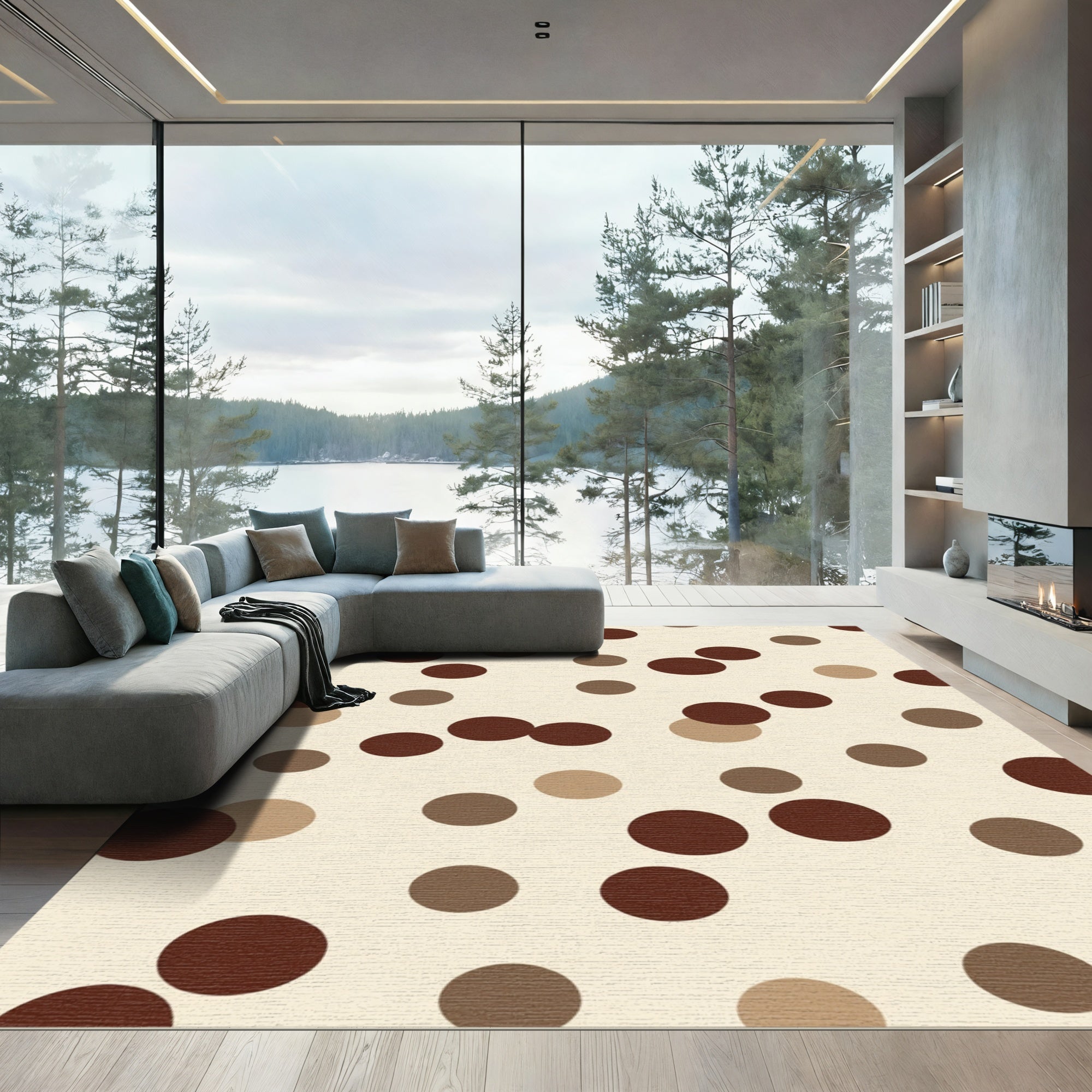 Brown Taupe Cream Polka Dot Scatter Rug