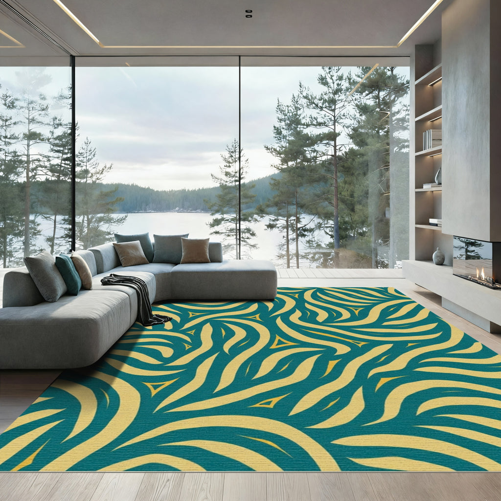 Teal Yellow Swirling Organic Flow Rug