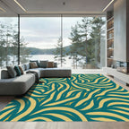 Teal Yellow Swirling Organic Flow Rug