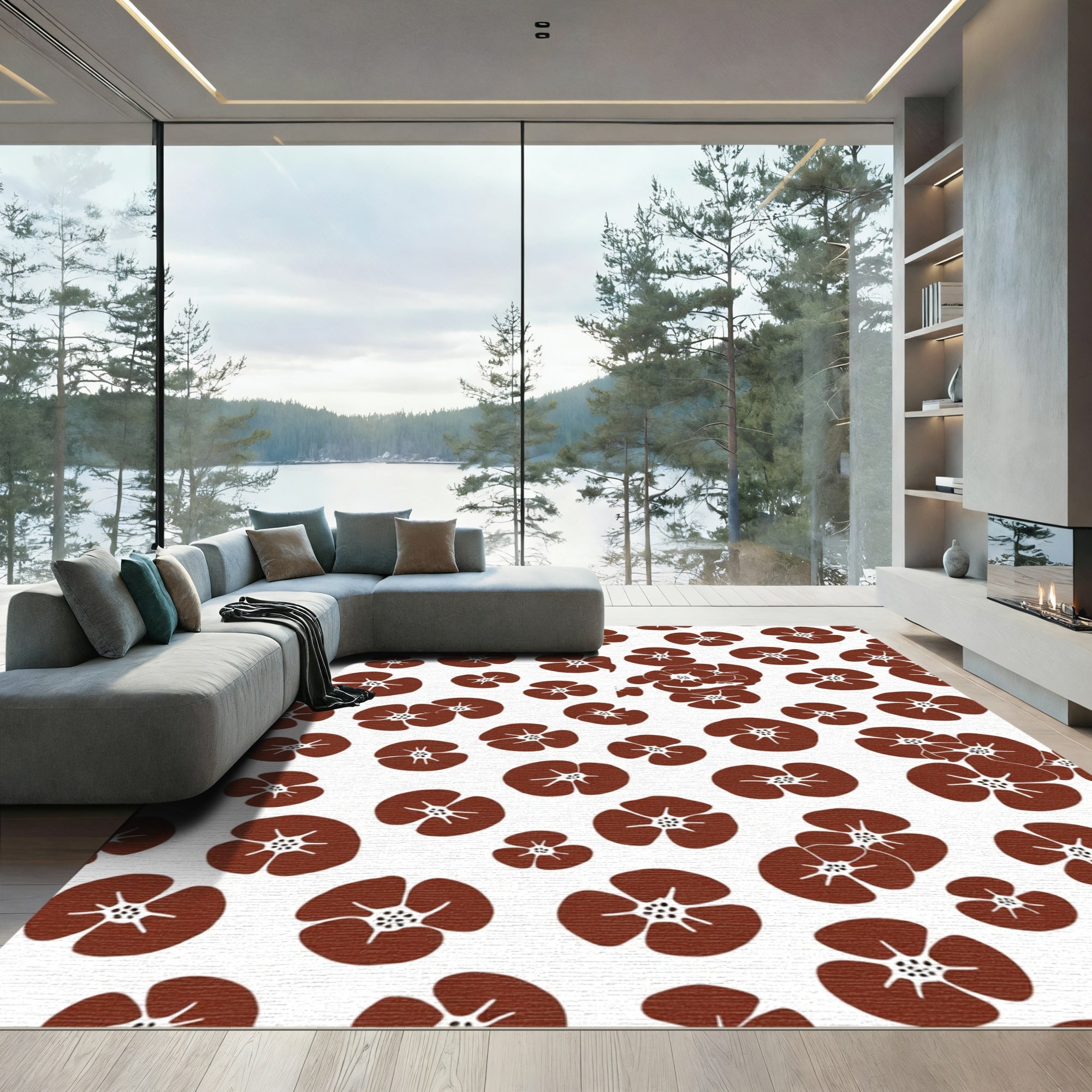 Brown Flower Field Scatter Rug