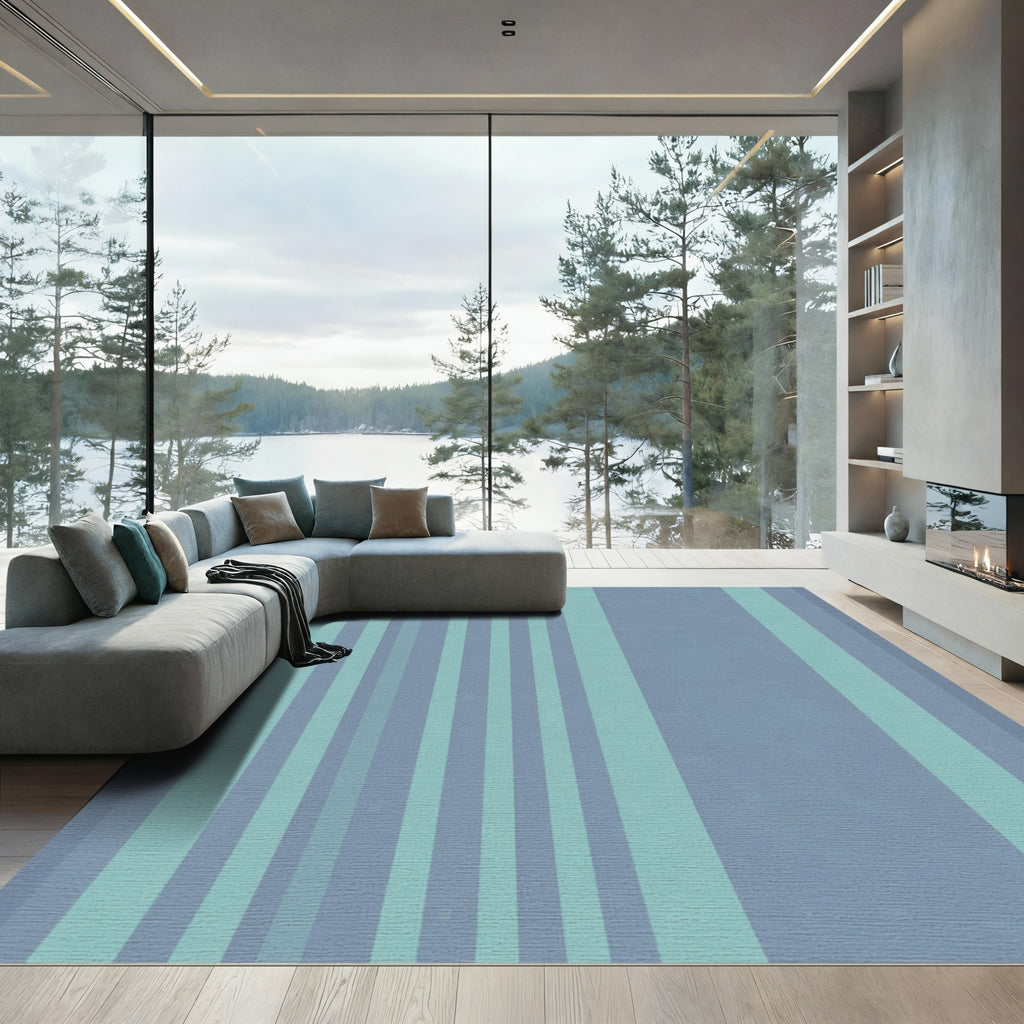 Cool Blue Vertical Stripe Rug