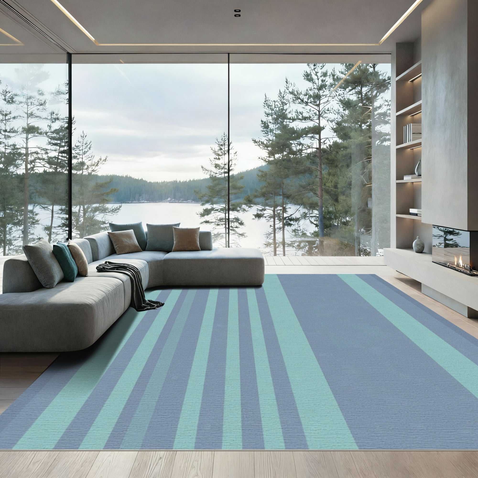 Cool Blue Vertical Stripe Rug