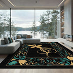 Golden Bird Teal Floral Border Rug
