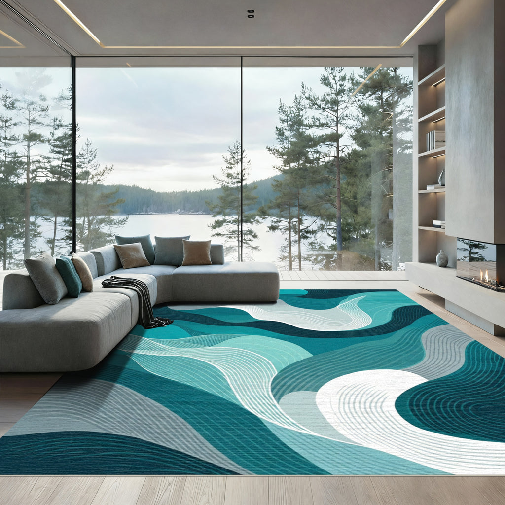 Oceanic Teal Abstract Swirls Rug
