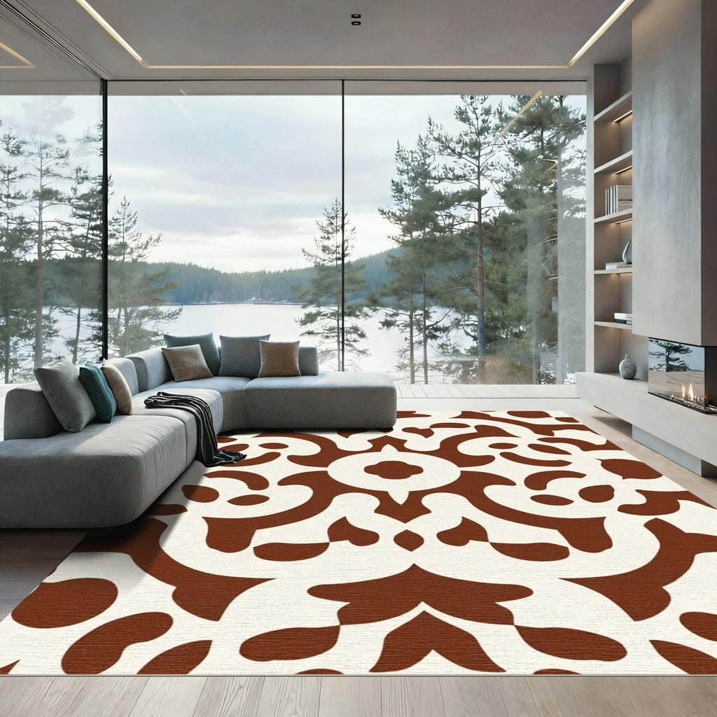 Terracotta Cream Arabesque Scroll Rug