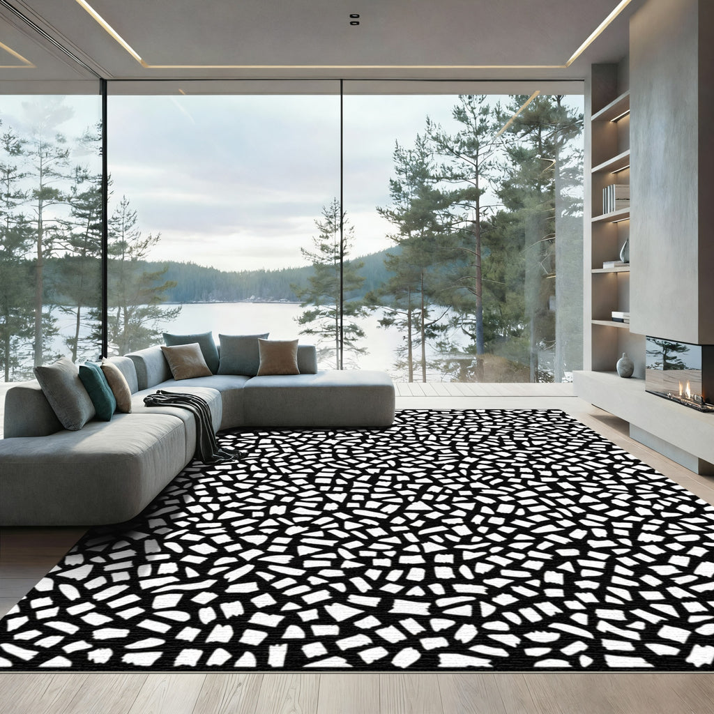 Black and White Abstract Mosaic Rug