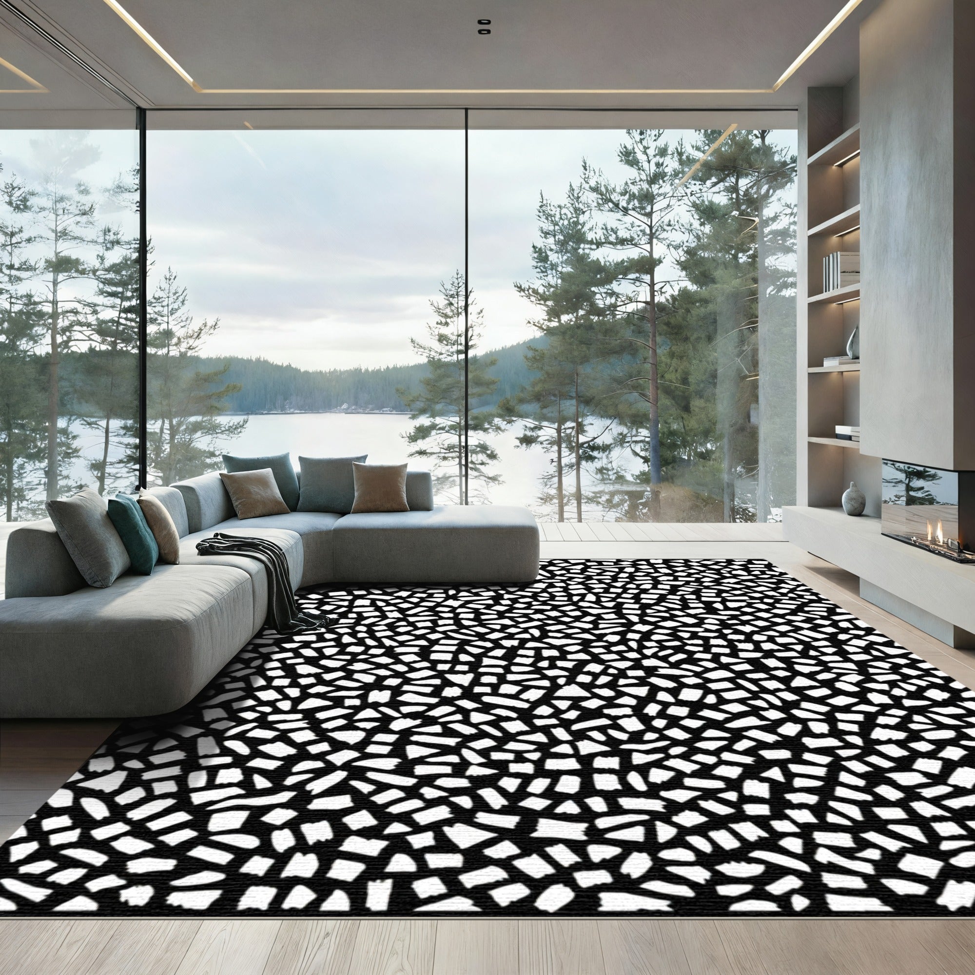Black and White Abstract Mosaic Rug