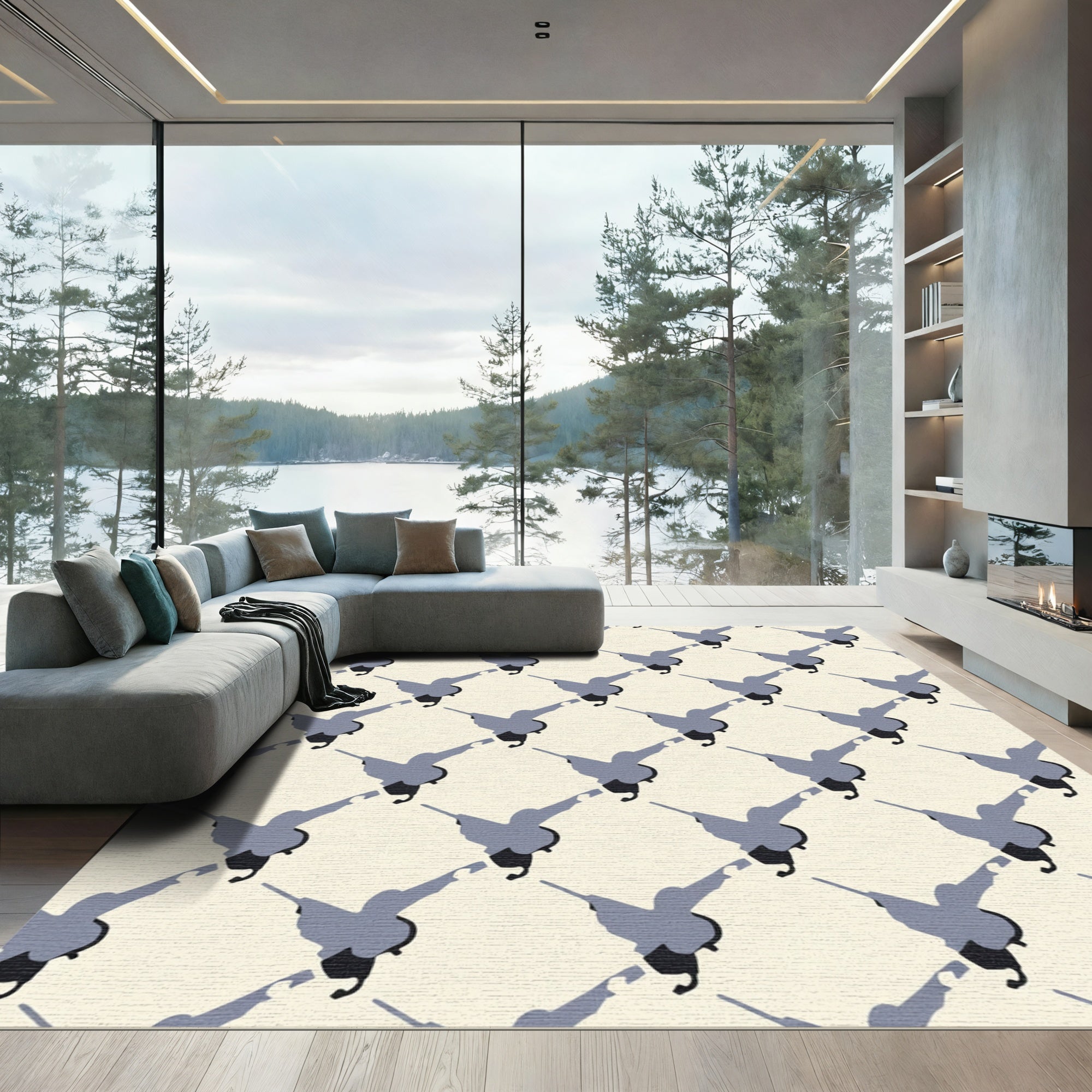 Gray Hummingbird Repeating Abstract Rug