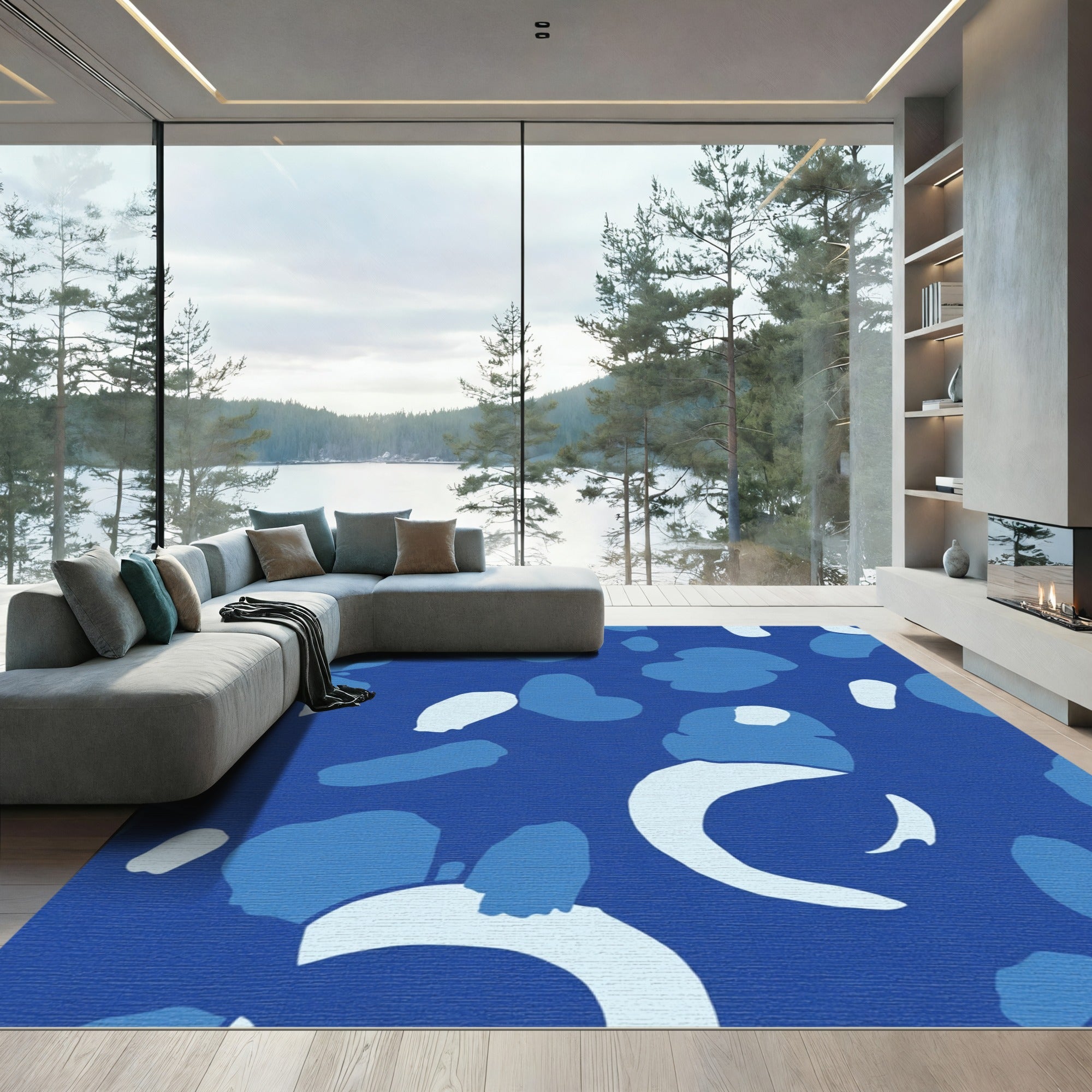Abstract Teal Spots Organic Shapes Rug