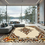 Earthy Brown Floral Square Medallion Rug