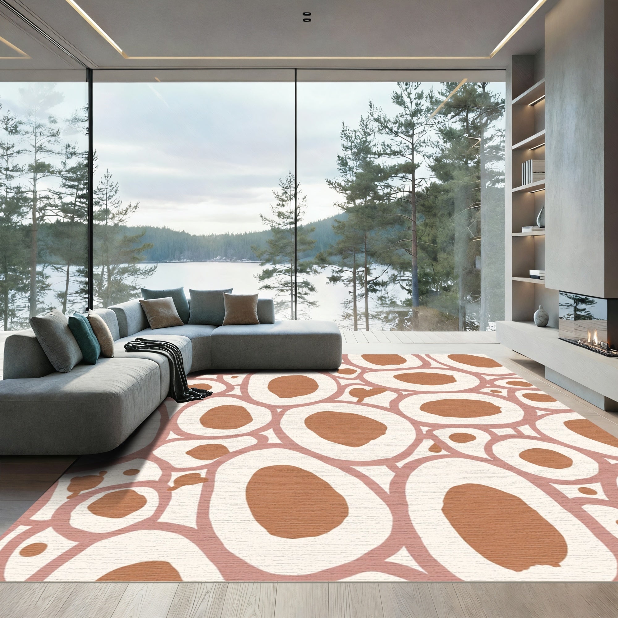 Terracotta Abstract Organic Circles Rug
