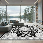 Monochromatic Ornate Floral Medallion Rug