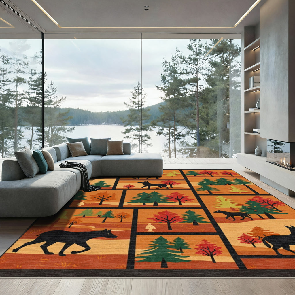 Autumn Forest Dog Silhouette Scenes Rug
