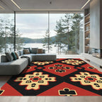 Red Black Cream Medallion Diamonds Rug