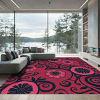 Crimson Floral Swirl Artwork Rug
