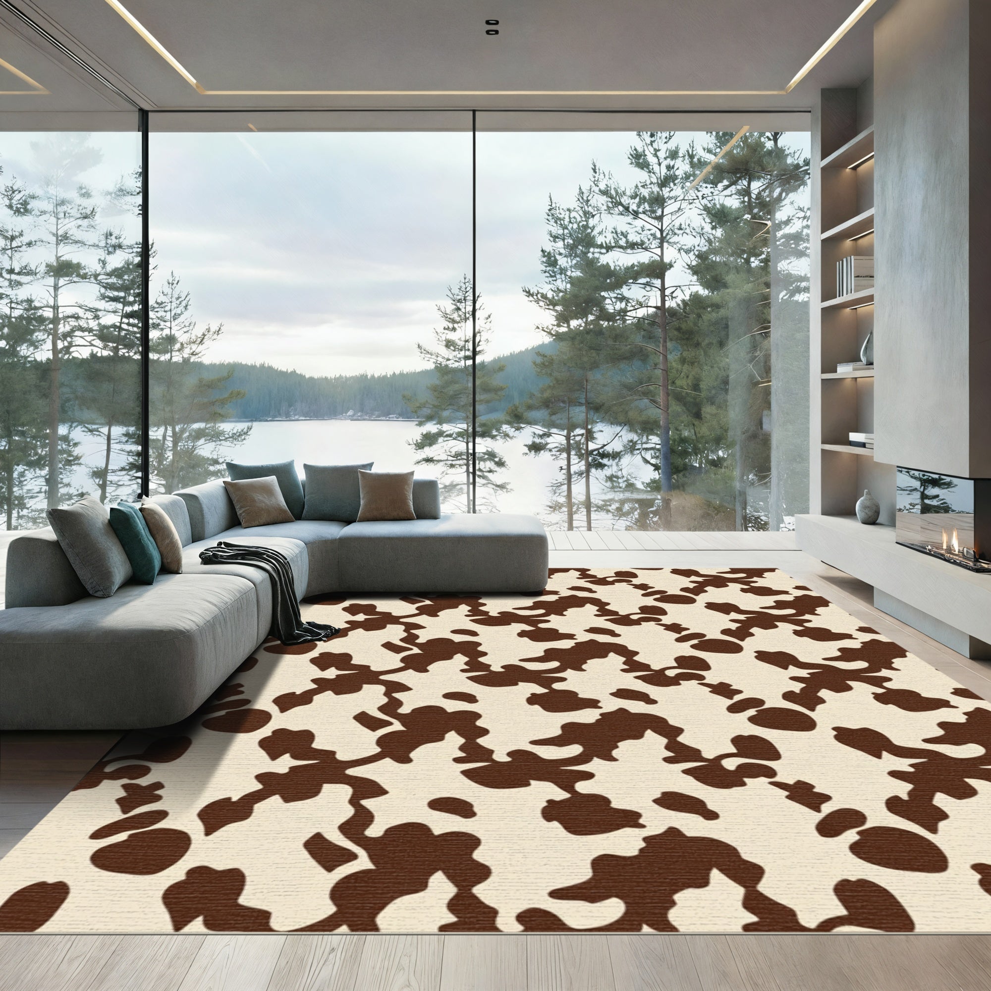 Brown White Organic Spots Rug