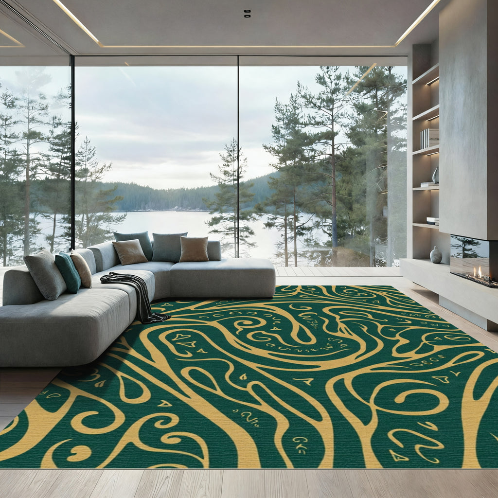 Emerald Gold Abstract Swirl Rug