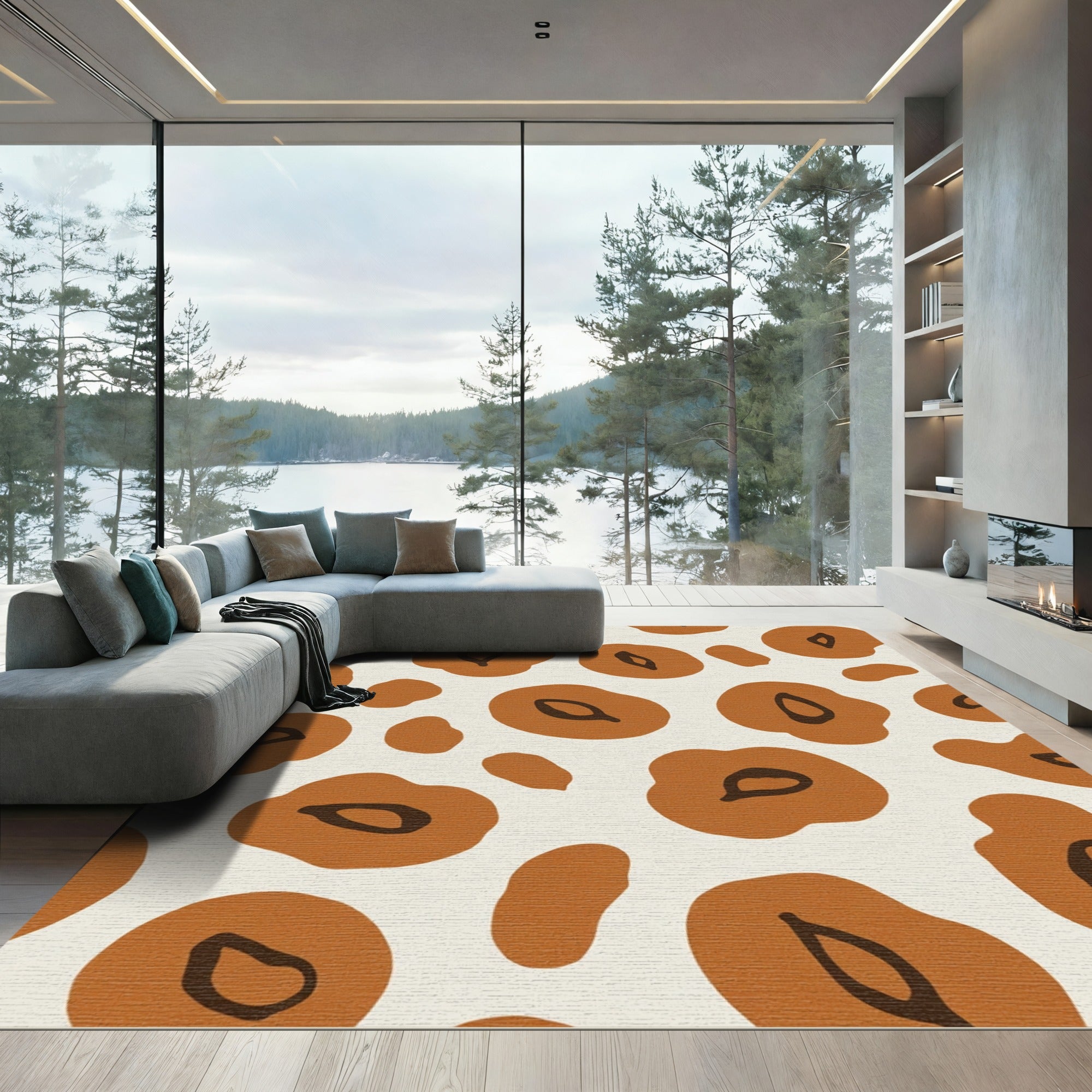 Brown Abstract Organic Spots Rug