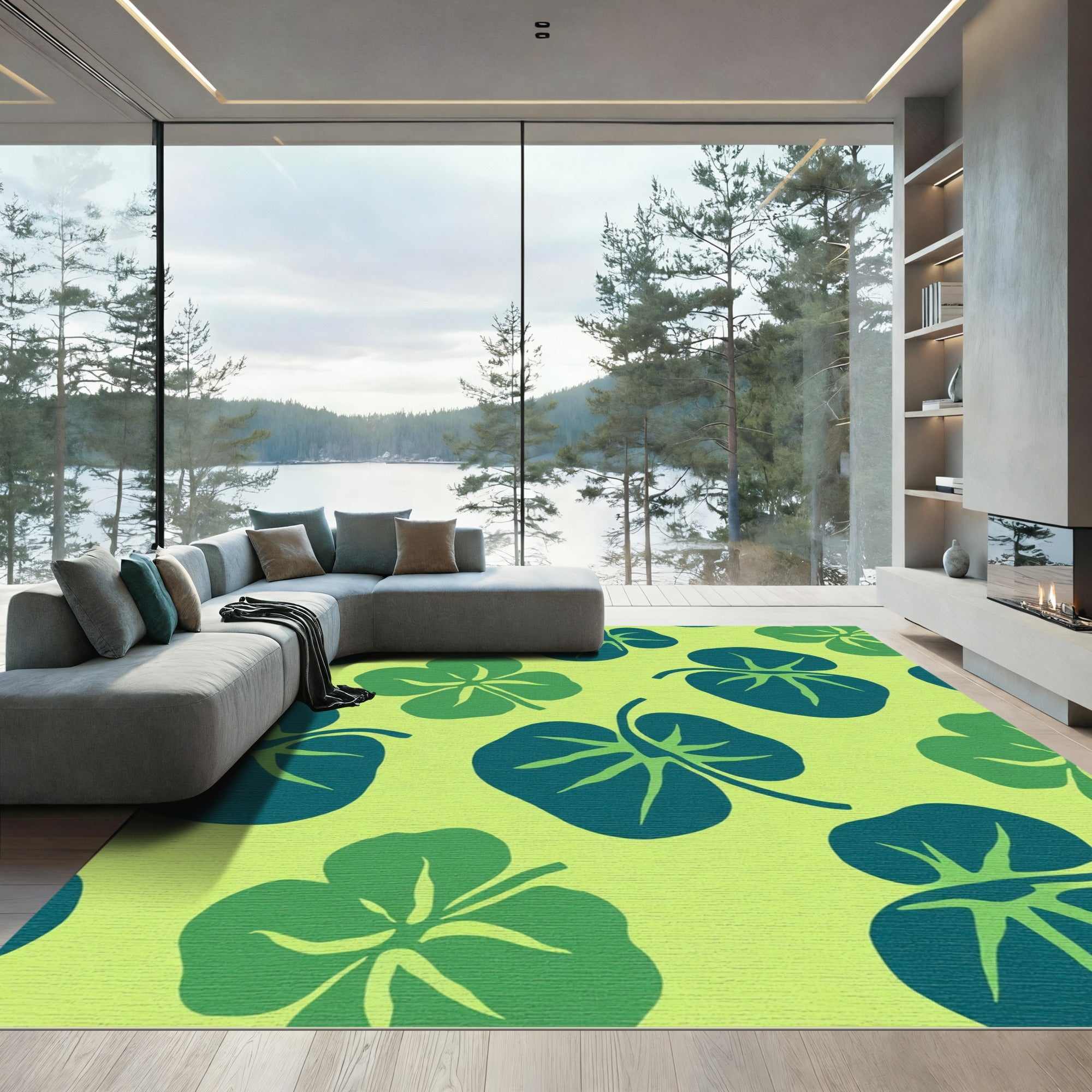 Tropical Green Leaf Meadow Rug
