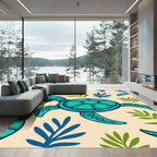 Turquoise Sea Turtle Tropical Foliage Rug