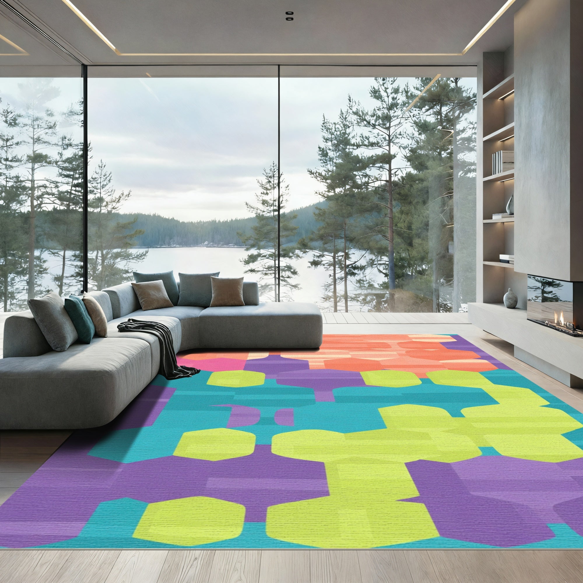 Geometric Hexagonal Cluster Abstract Rug