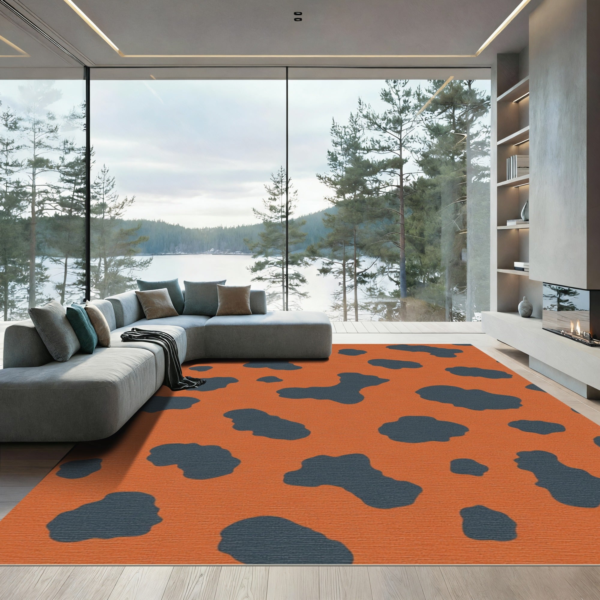 Orange Charcoal Blob Spot Rug