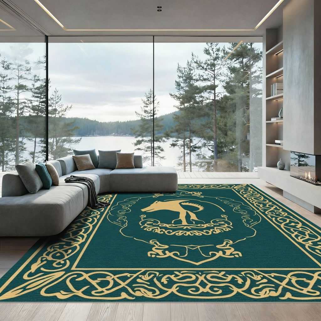 Golden Ram Silhouette Celtic Border Rug
