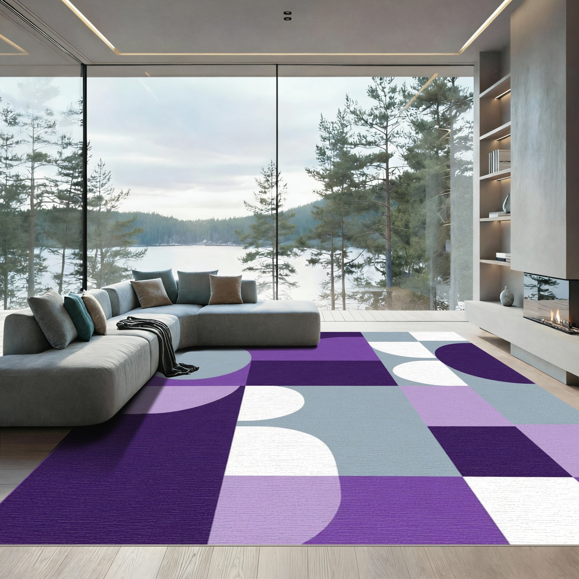Abstract Purple Geometric Circles Rug