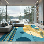 Modern Blue Amber Geometric Shapes Rug