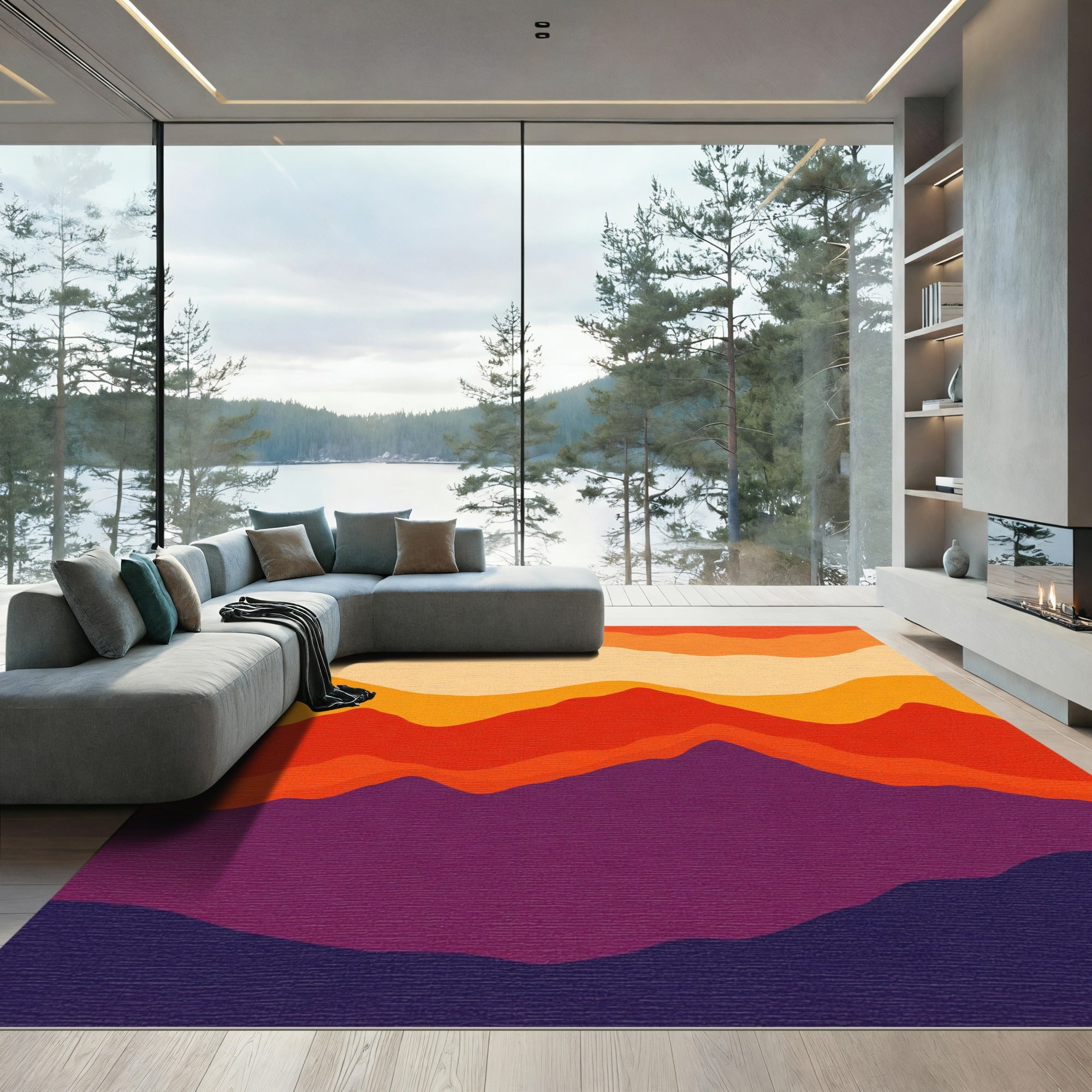Warm Tones Gradient Mountain Layers Rug