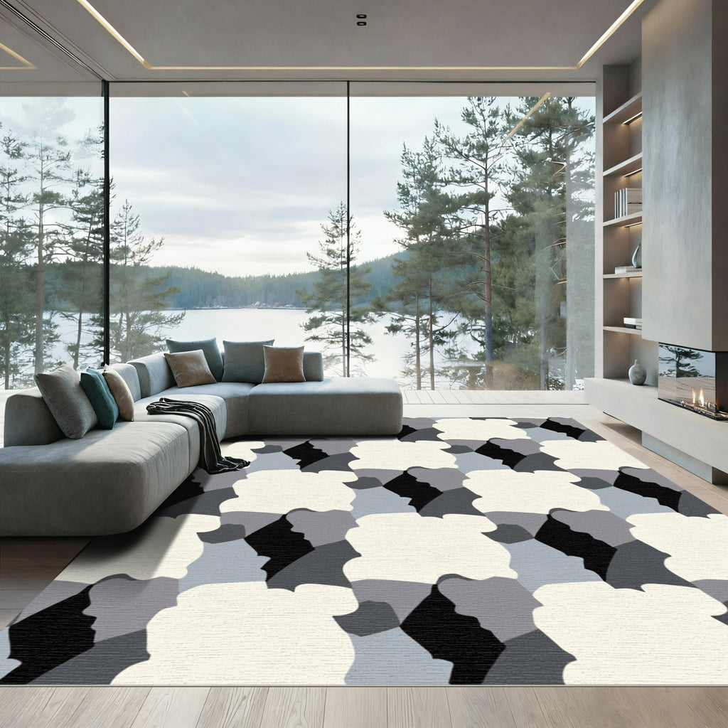 Monochromatic Abstract Profile Collage Rug
