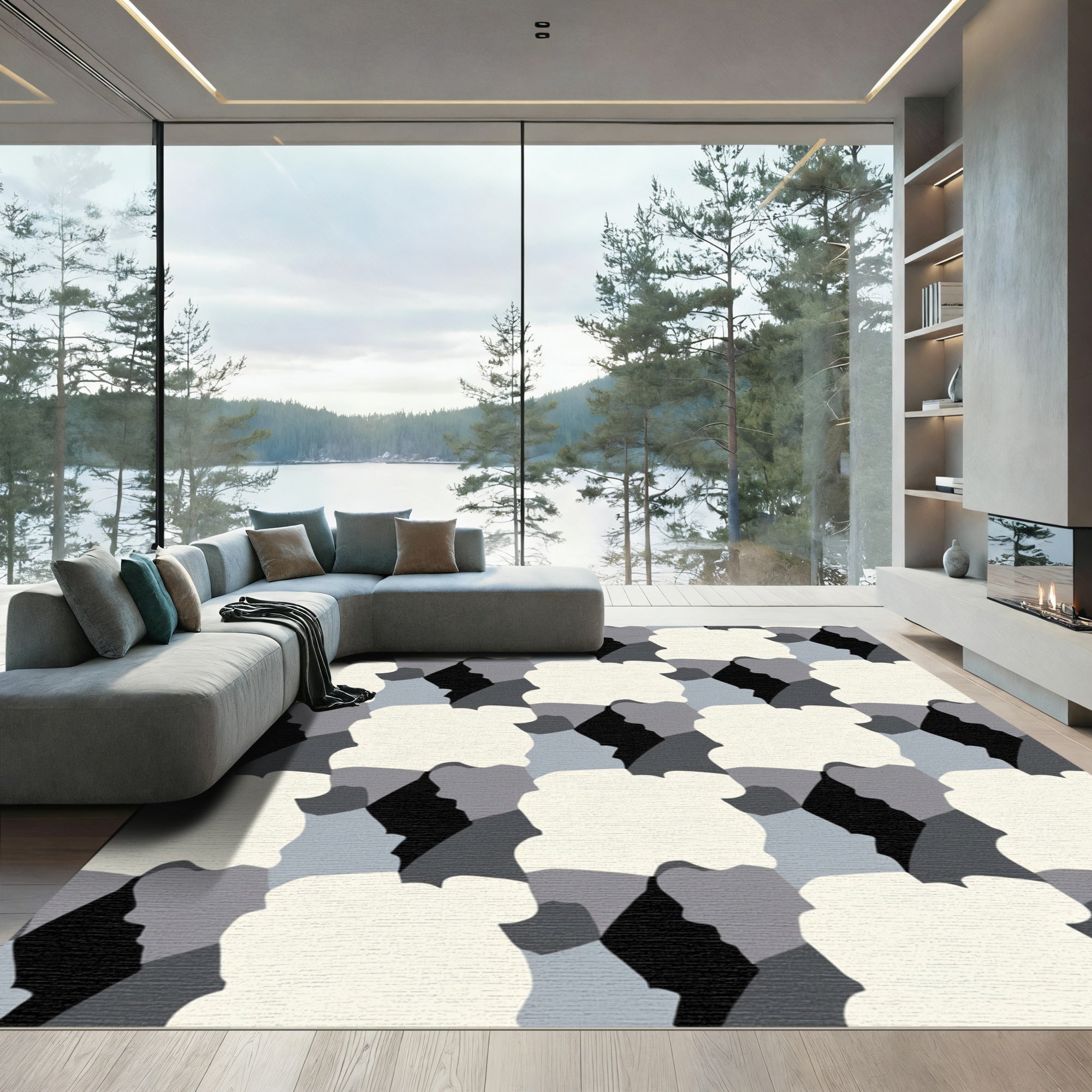 Monochromatic Abstract Profile Collage Rug