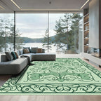 Green Tonal Floral Medallion Arabesque Rug