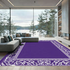 Deep Purple White Floral Border Rug