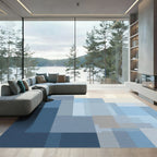 Abstract Geometric Teal and Cream Rectangles Rug